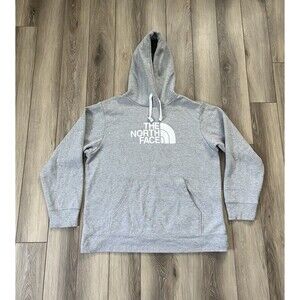 The North Face Hoodie Sweatshirt Mens Sz Large Gray Fleece Big Logo